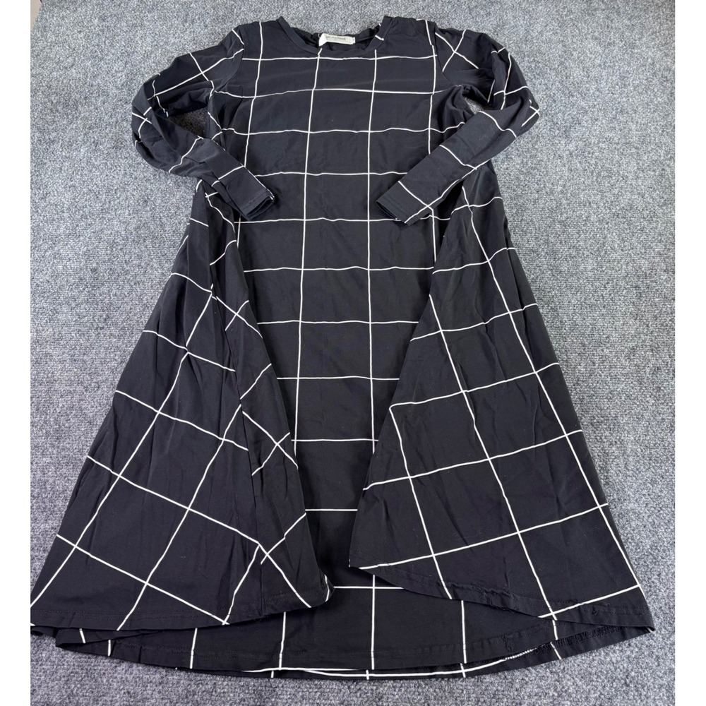 Jacey Lane Dress Womens Medium‎ Black White Windowpane Grid Long Sleeve Midi